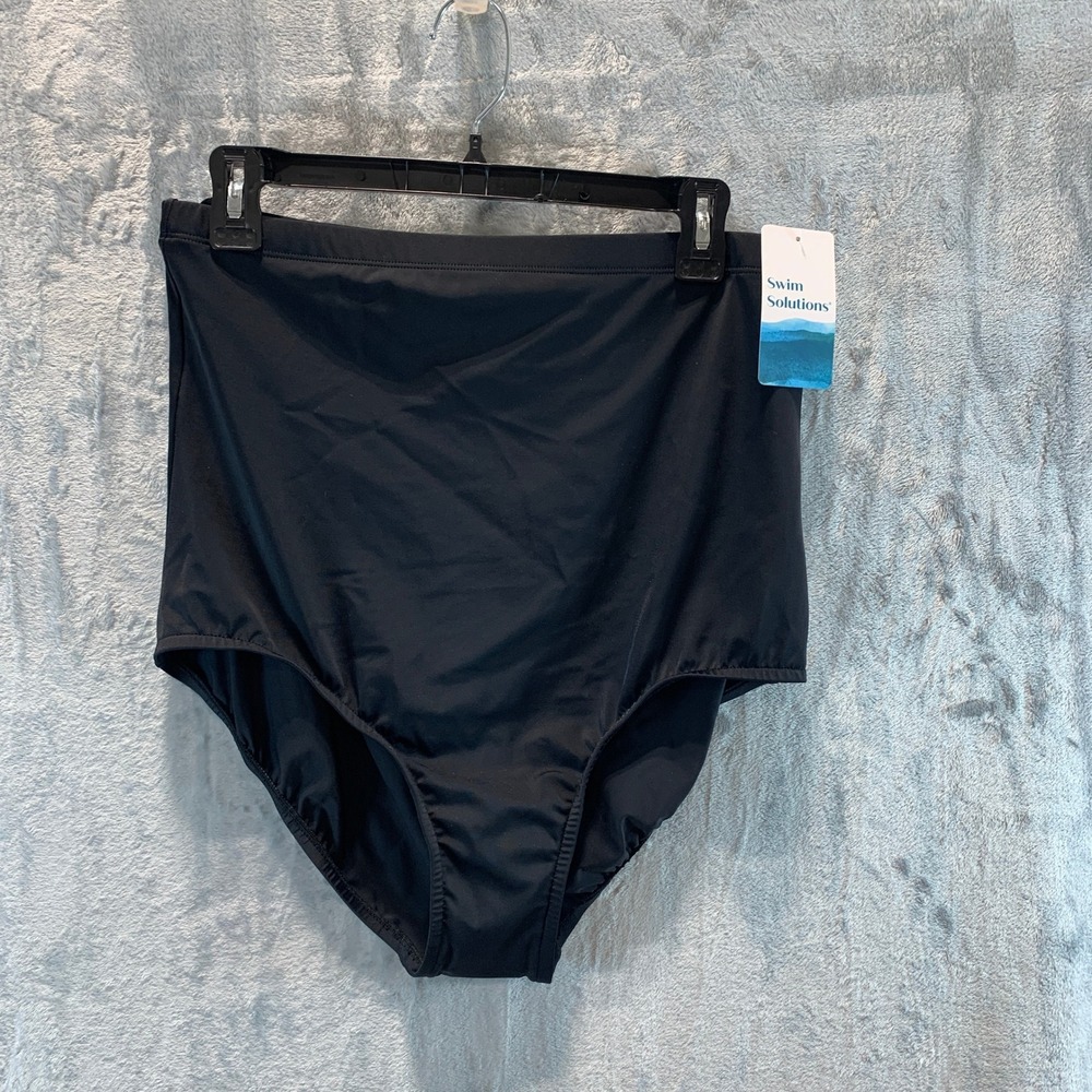 Swim Solutions Black High Waist Brief Swim Bottom 525047 Womens Size 18 NEW